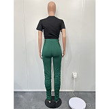 Short Sleeve T Shirt Ruched Stacked Pants Two Piece Set BN-9415