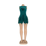 Sleeveless Bodysuits+Tassel Side Shorts 2 Piece Set OQ-0119