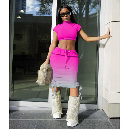 Y2K Turtleneck Crop Tops Drawstring Cargo Skirts Set BLX-63001
