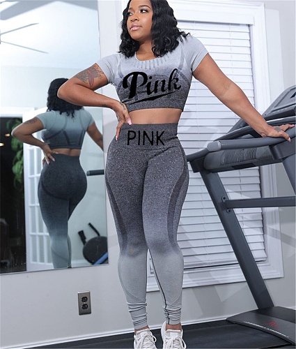 Fitness T Shirt Crop Tops Leggings 2 Piece Pant Sets XYMG-8124
