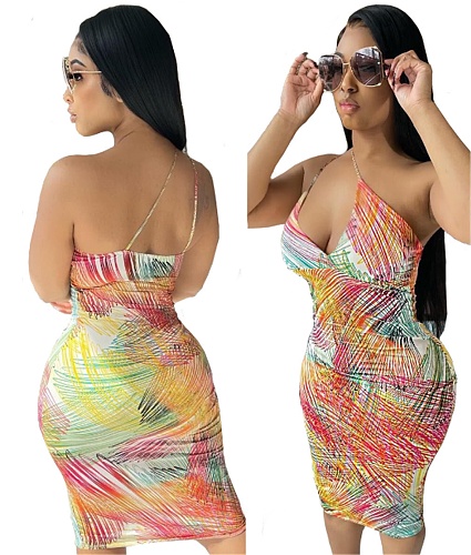Tie Dye Print Sleeveless Sexy Slip Dresses HGL-2014