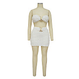 Sexy Strapless Bra Crop Tops Mini Skirt 2 Piece Sets YF-10466