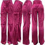 Solid Color Multi-pocket High Waist Wide Leg Pants JC-7088