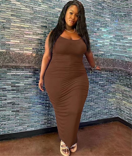 5XL Plus Size Sleeveless Bodycon Ruched Dresses MQX-23602