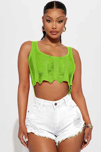 Chic Sleeveless Cut Holes Knit Vest Crop Tops YD-8702