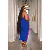 Color Matching Skew Collar Sleeveless Plus Size Dress ASL-7090