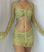 Y2K Sexy Sequin Knitting Sweater 3 Piece Skirt Sets CN-0214