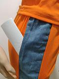 Denim Patchwork Short Sleeve Top Long Pants Suit TEN-313