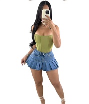 High Waist Pleated Denim Pleated Mini Skirts JINGJ-6108