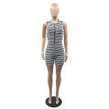 Knitting Striped Sleeveless Zipper Skinny Rompers YUM-90120
