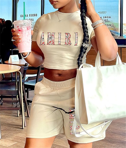 Casual T Shirt Crop Tops and Shorts Plus Size Sets DN-8006A25