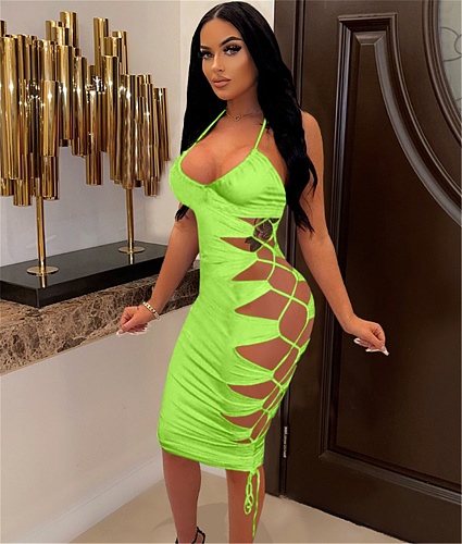 Sexy Cut Out Bandage Halter Backless Bodycon Dress MDF-5374