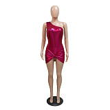 Skew Collar Sleeveless Bodysuit Ruched Mini Skirt Sets CYA-900555
