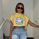 Summer Smiling face Printed Short Sleeve Hoodie T-shirt DD-88213