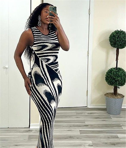 Stripe Gradient Sexy Slim Fit Wrap Hip Tight Dress WDS-230516