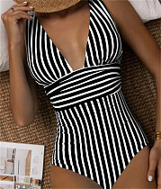 Striped Deep V Backless One Piece Swimsuits TL2327