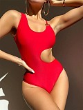 Solid Color Hollow Out High Waist One Piece Swimsuits TL2329