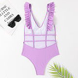 Solid Color Ruffle Backless One Piece Swimsuit TL2334
