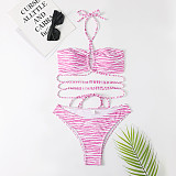 Split Swimsuit Stripe Printed Halter Bandage Bikinis TL2209