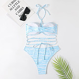 Split Swimsuit Stripe Printed Halter Bandage Bikinis TL2209