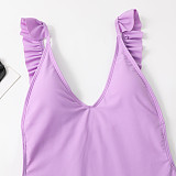 Solid Color Ruffle Backless One Piece Swimsuit TL2334