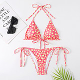 Halter Lace Up Swimsuit Polka Dot Triangle Bikini Sets F21