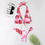 Sexy Flower Print Halter Bandage Bikini Swimsuit TL2205