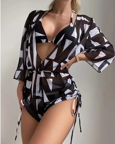 Digital Printed Swimsuit Beach Bikini 3 Piece Sets L2309