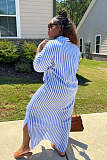 Stripe Print Half Sleeve Loose Shirt Dresses XMY-9414