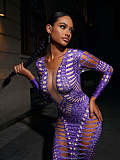 Sexy Hollow Out Long Sleeve Hot Drill Party Dress ZS-0593