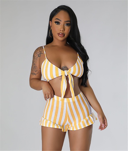 Sexy Stripe Bra Summer Two Piece Shorts Set YD-8749-E10