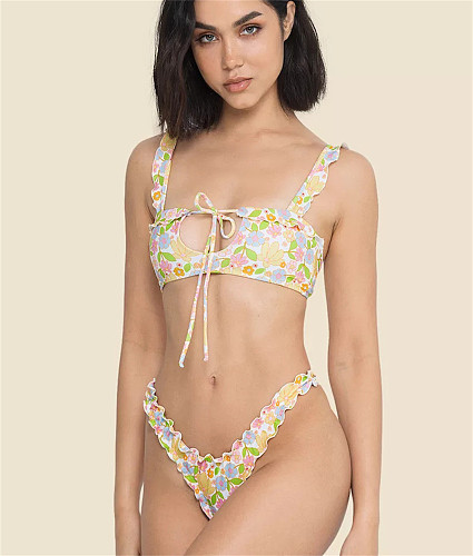 Floral Print Swimsuit Sexy Triangle Micro Bikini Set QY2207