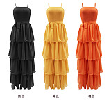 Pre-sale Solid Color Chiffon Layer Ruffle Maxi Dresses RS-10125