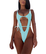 Solid Color Hollow Out Bandage One Piece Swimsuits M3070