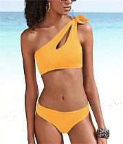 Solid Color One Shoulder Two Piece Bikini Sets M3023