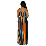 Stripe Print Loose Spaghetti Strap Maxi Dresses XMY-9432