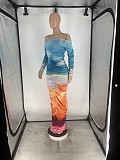 Tie Dye Print Off Shoulder Ruched Maxi Dresses ZAND-31283