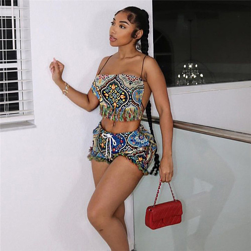 Embroidery Tassel Two Piece Shorts Set SXE-23S27588