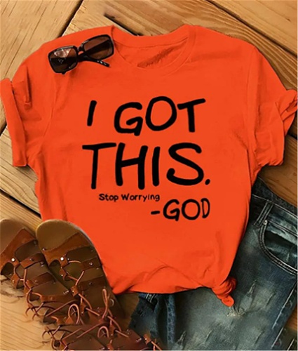Simple Solid Color Letter Print Short Sleeve T-Shirts GQ-0068