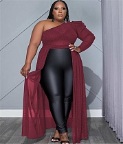 Mesh See Through One Shoulder Plus Size Dresses RS-9105