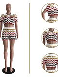 Crochet Knitted Stripe Two Piece Shorts Set TR-1268