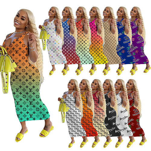 Fashion Gradient Color Sleeveless Bodycon Maxi Dresses BANM-7259
