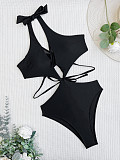Black Hollow Out Backless Lace-up Sexy One-piece Swimwear CHS-6503