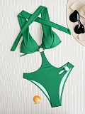 Sexy Solid Color Halter Bikini One-piece Swimwear CHS-6516