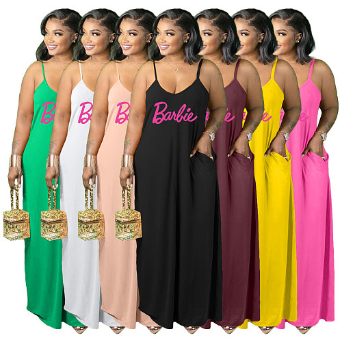 Women Straps Solid Color Loose Large Size 5XL Maxi Dresses WA-7760915
