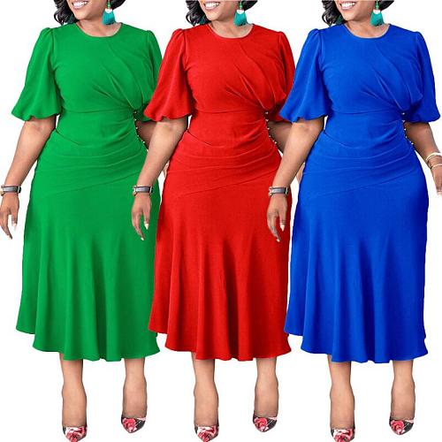 Solid Color Round Neck Elegant Large Size Dress MK-3170