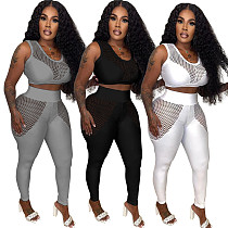 Mesh Patchwork Crop Tank Top Fitness Pants Outfits QINGS-51073