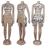 Sexy Mesh Patchwork Printed Transparent Bikini Swimwear 3pcs Sets NY-2793