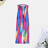 Tie Dye Stripe Print Strapless Maxi Dresses SH-390584