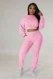 Solid Color Sweatshirt With Causal Pants Women Two Pieces Set FE-279
